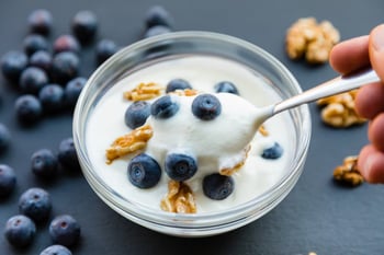 Yogurt with nuts and blueberries