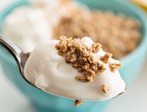 white yogurt with granola topping