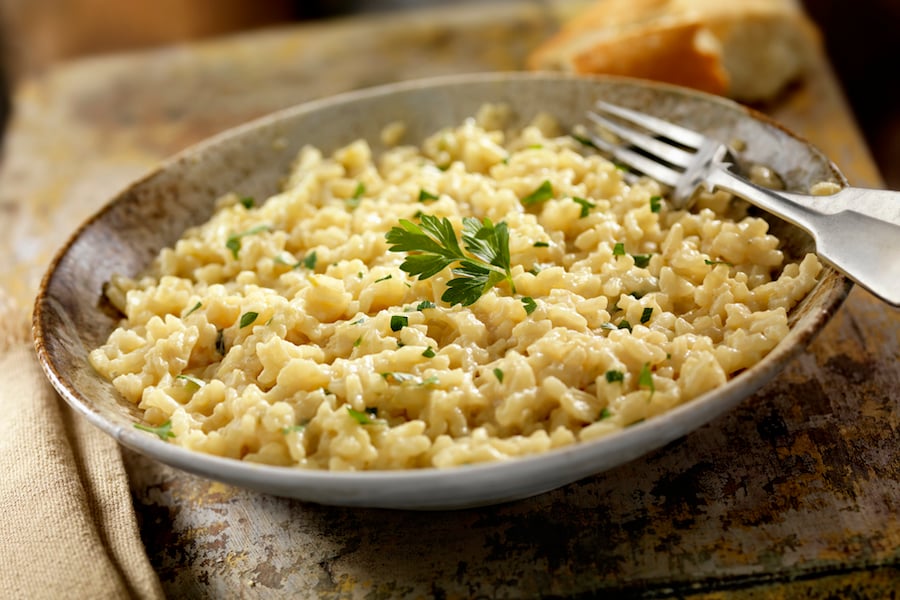 Pasta in a bowl with a fork