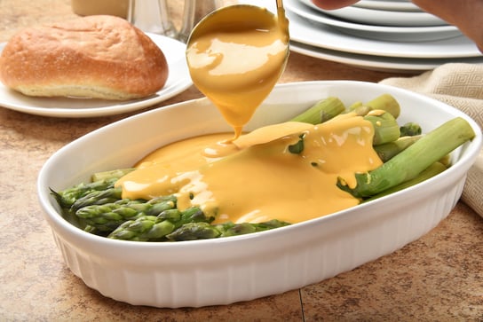 american cheese sauce on asparagus